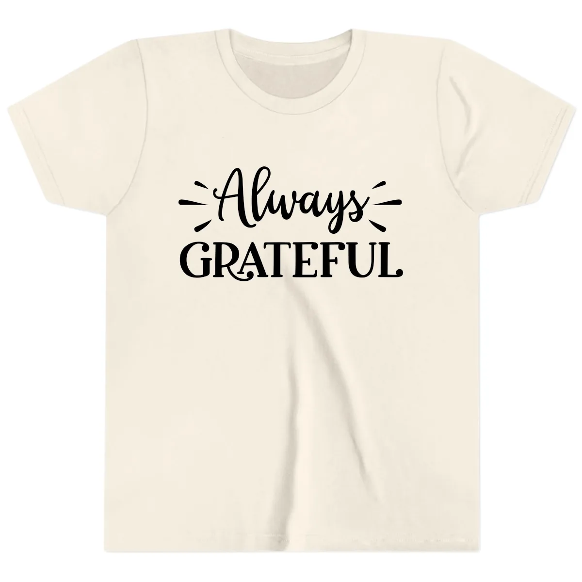 Always Grateful Script Text Design Youth T-Shirt in Natural
