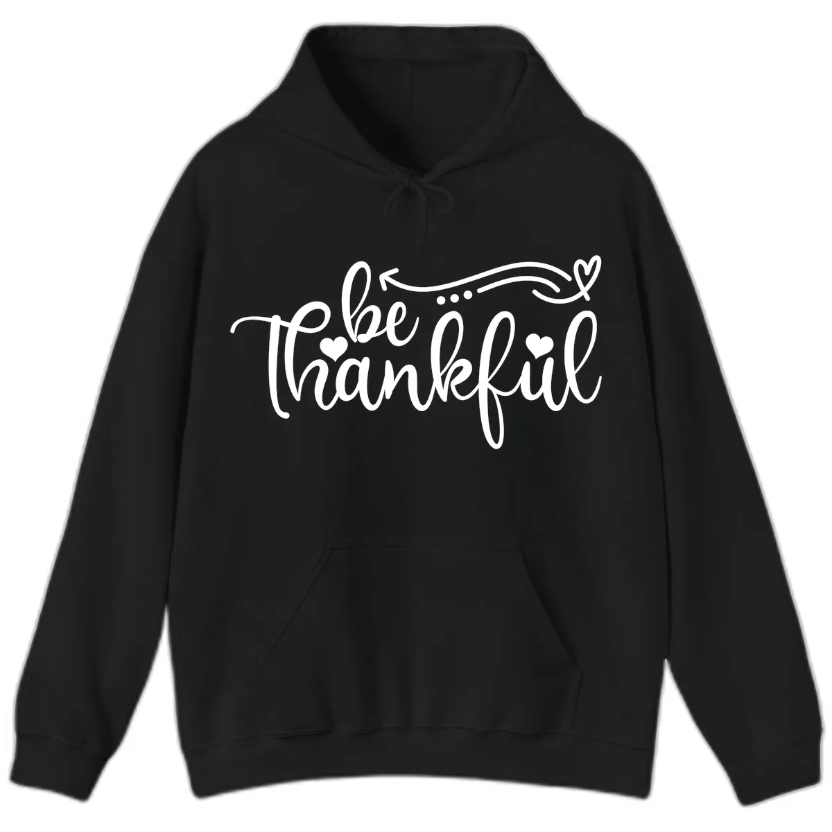 Be Thankful Script Design Hoodie in Black