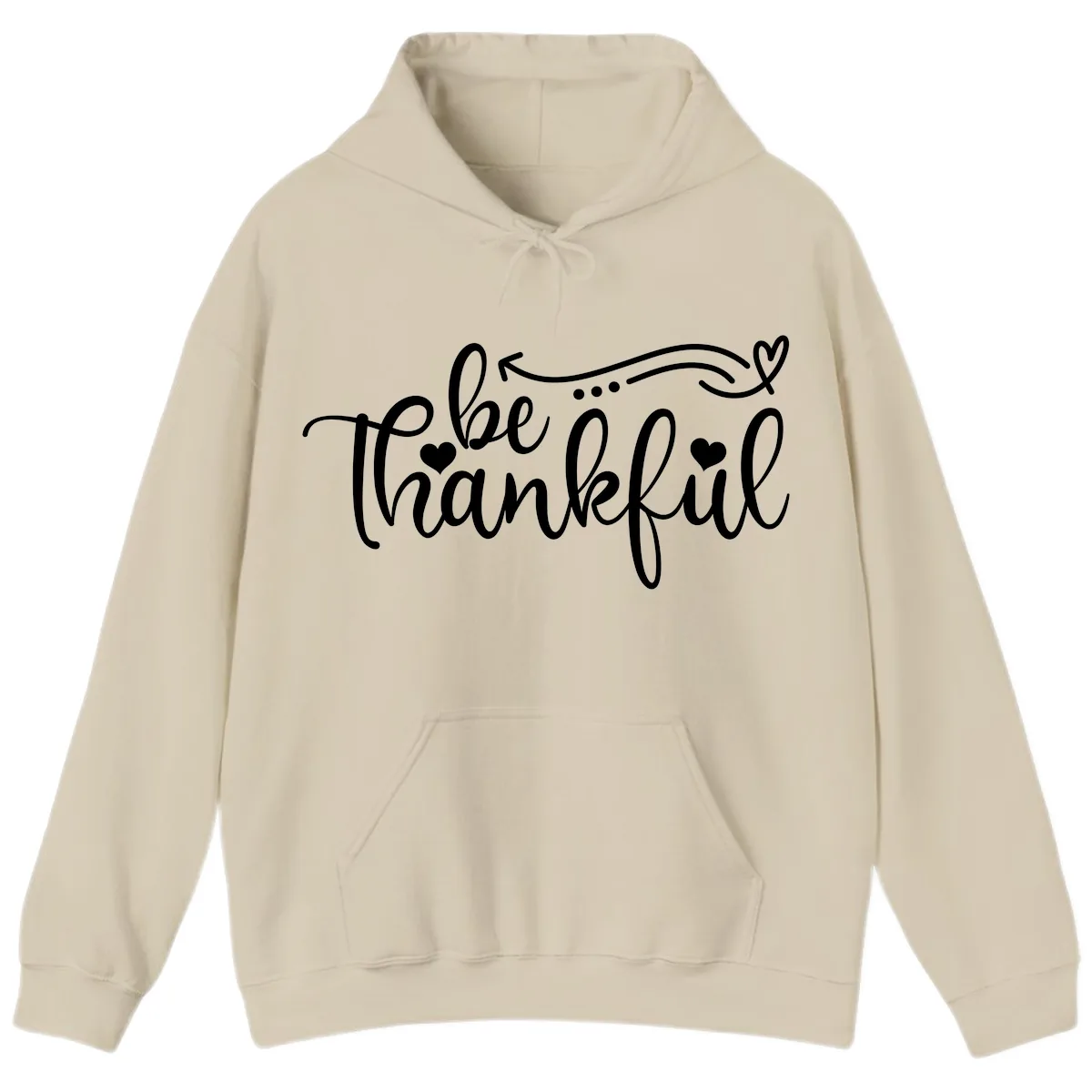 Be Thankful Script Design Hoodie in Sand