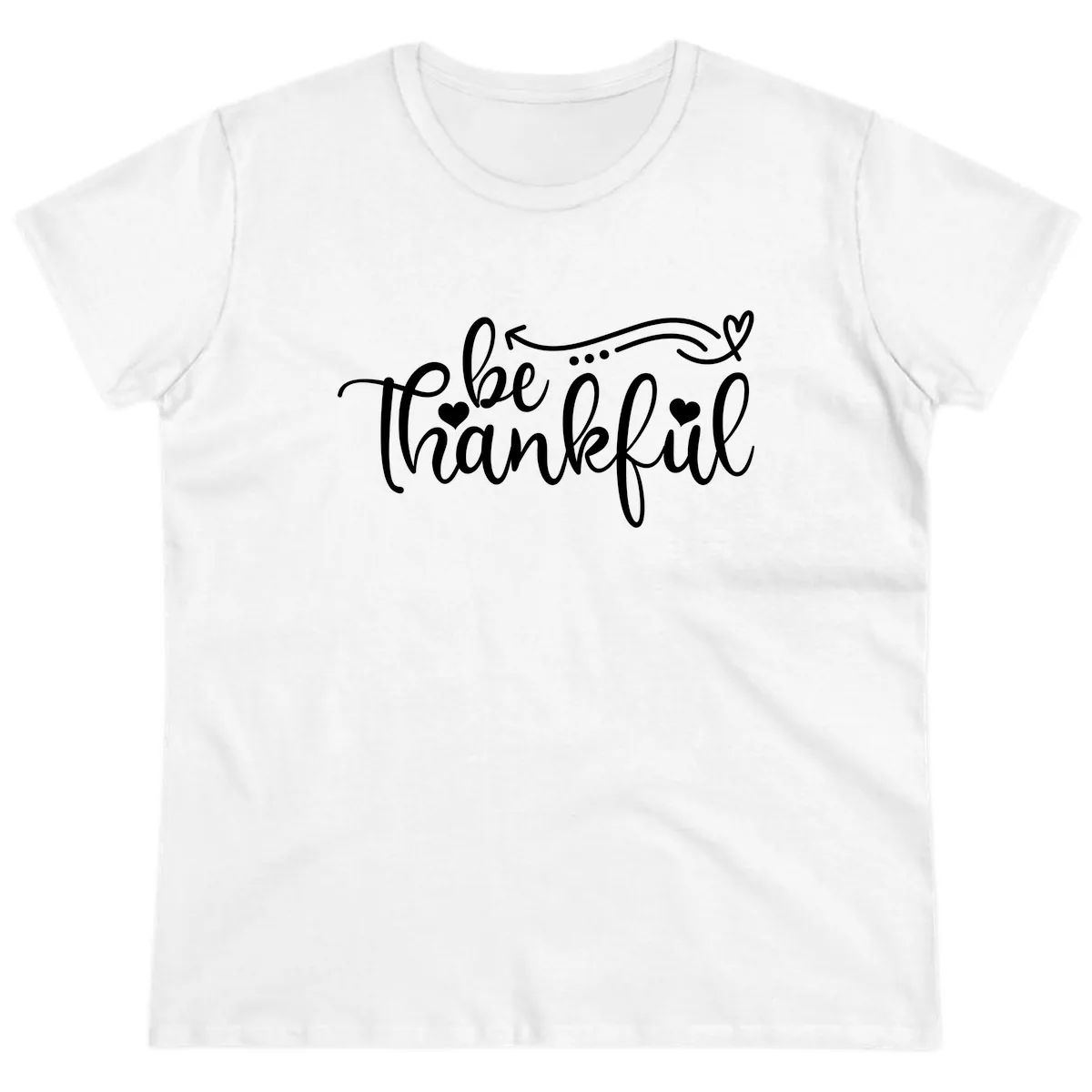 Be Thankful Script Design Ladies Tee in White