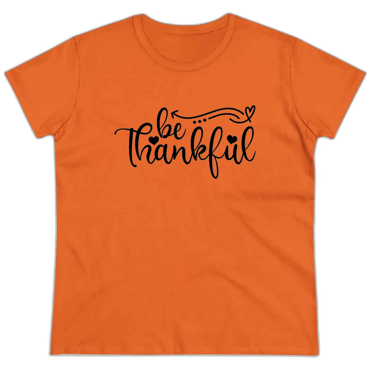 Be Thankful Script Design Ladies Tee in Orange