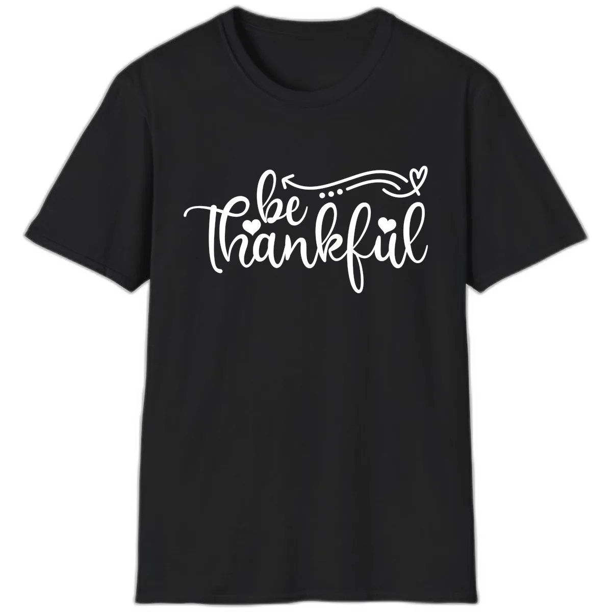 Be Thankful Script Design T-Shirt in Black