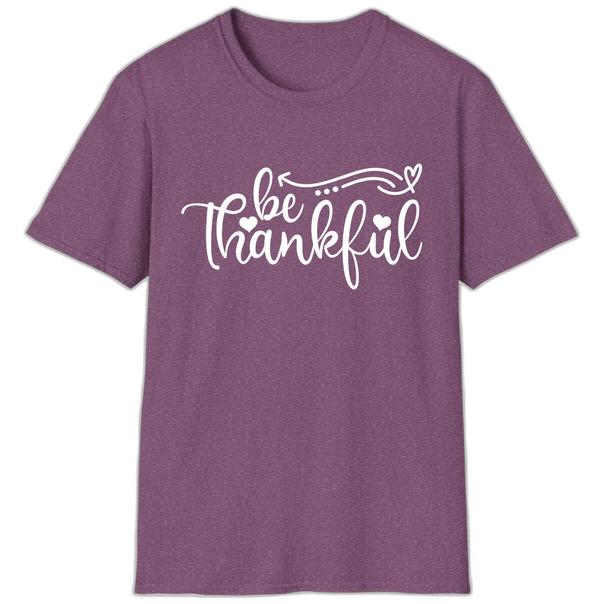 Be Thankful Script Design T-Shirt in Heather Maroon