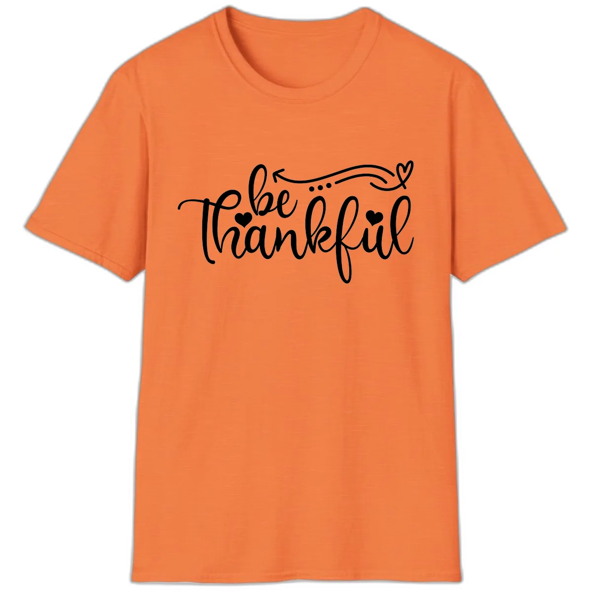 Be Thankful Script Design T-Shirt in Heather Orange