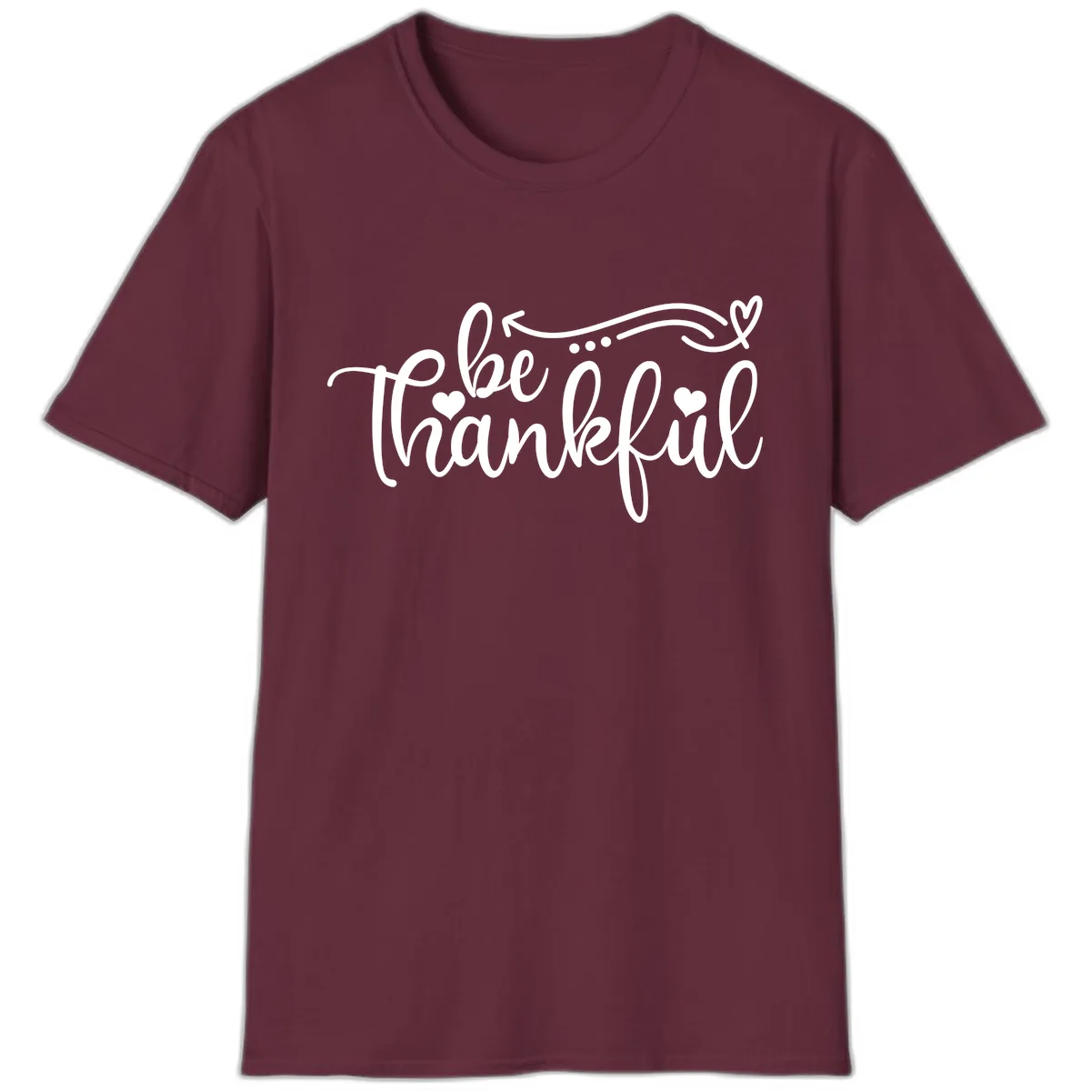 Be Thankful Script Design T-Shirt in Maroon