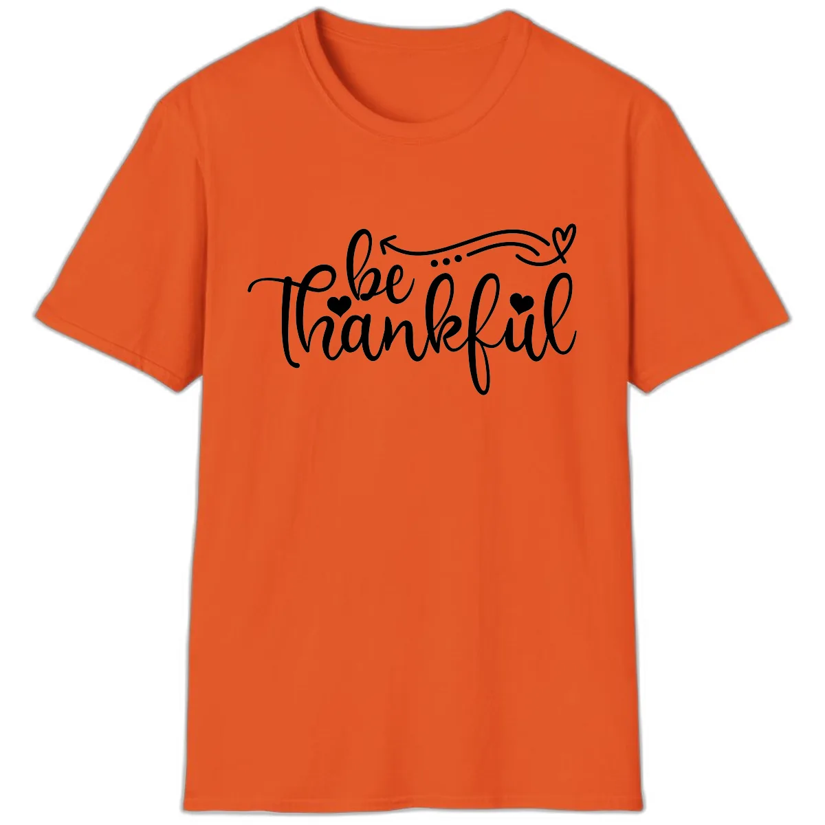 Be Thankful Script Design T-Shirt in Orange