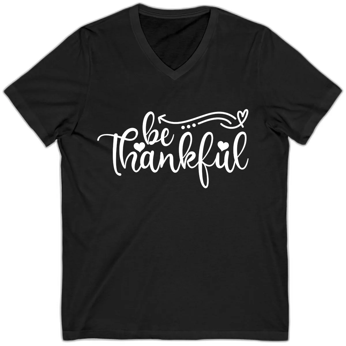 Be Thankful Script Design V-Neck in Black