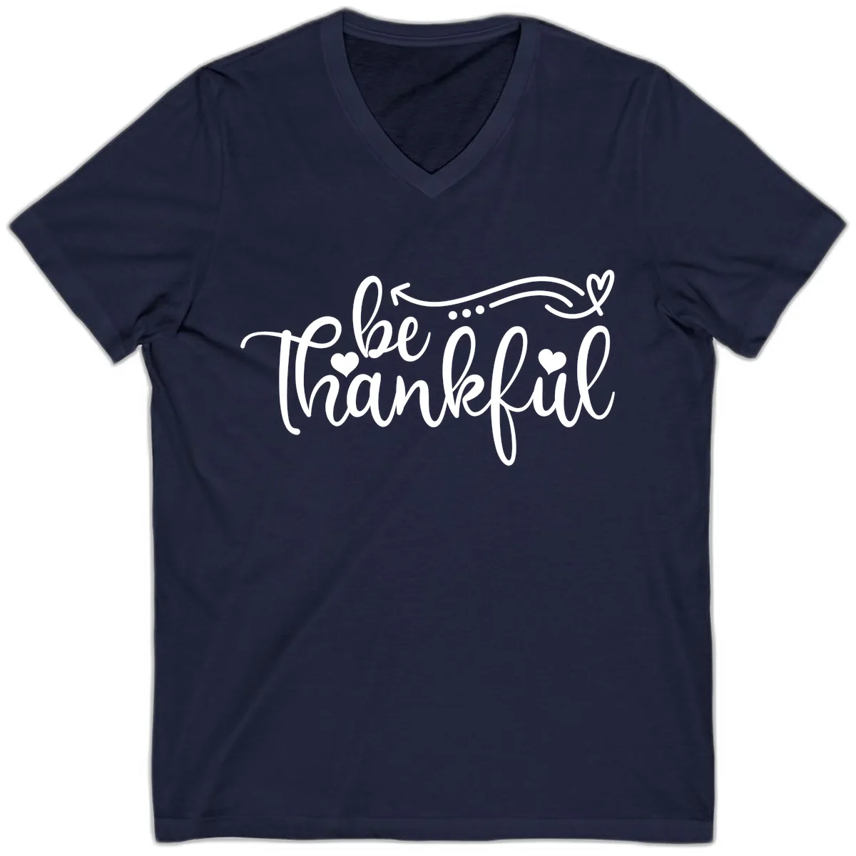 Be Thankful Script Design V-Neck in Navy
