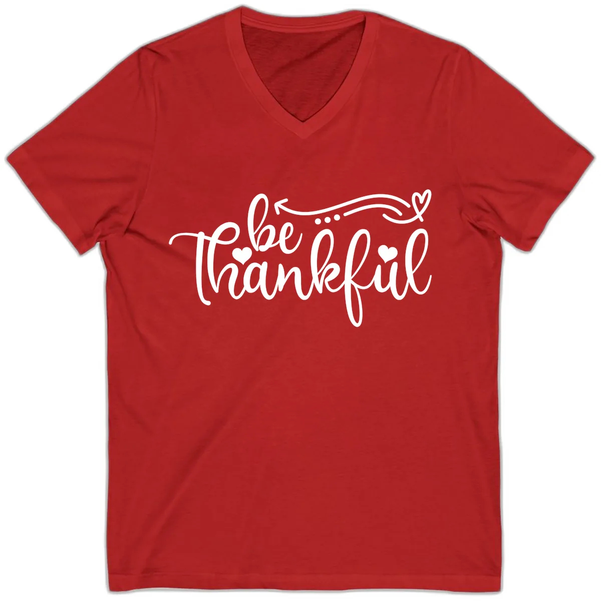Be Thankful Script Design V-Neck in Red