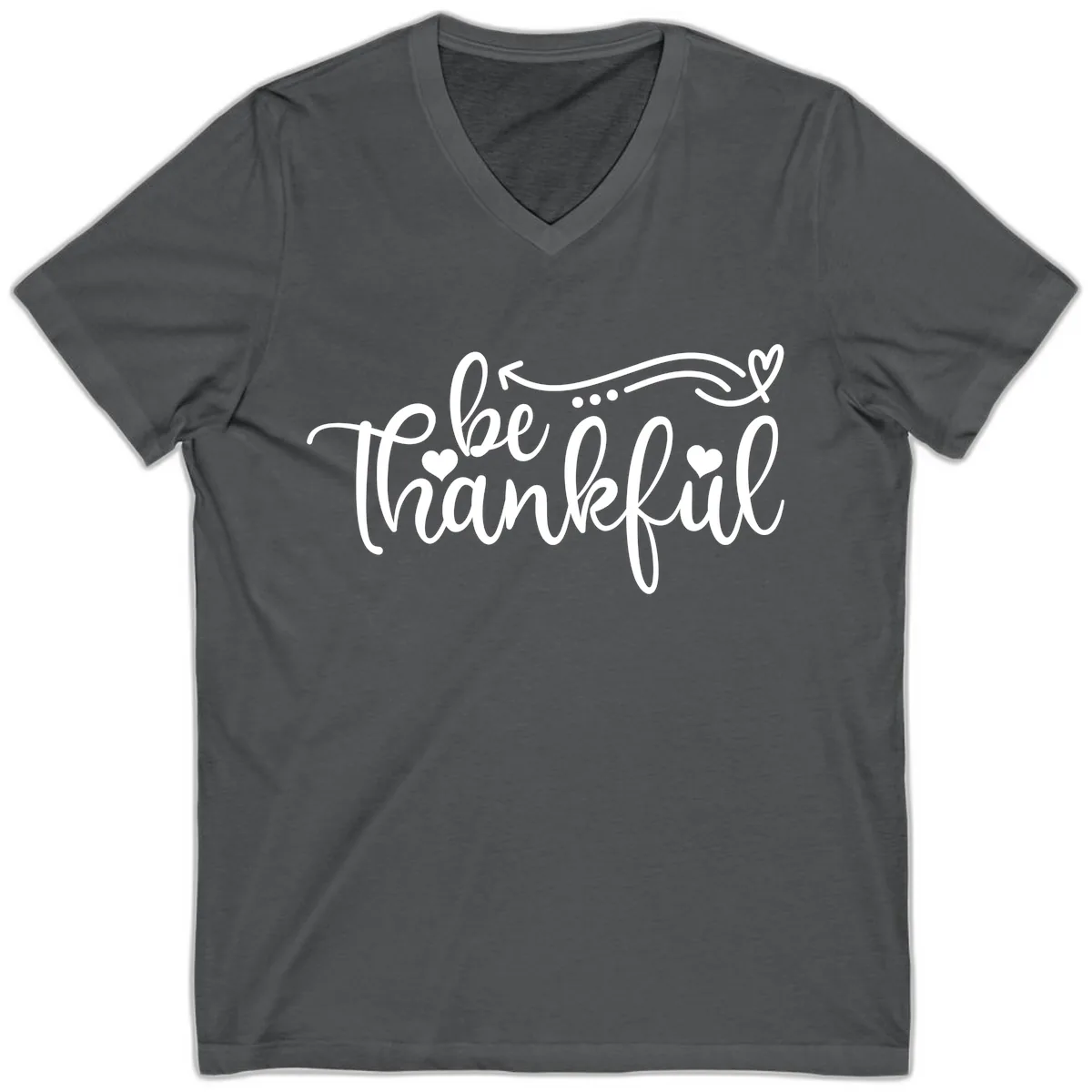 Be Thankful Script Design V-Neck in Asphalt