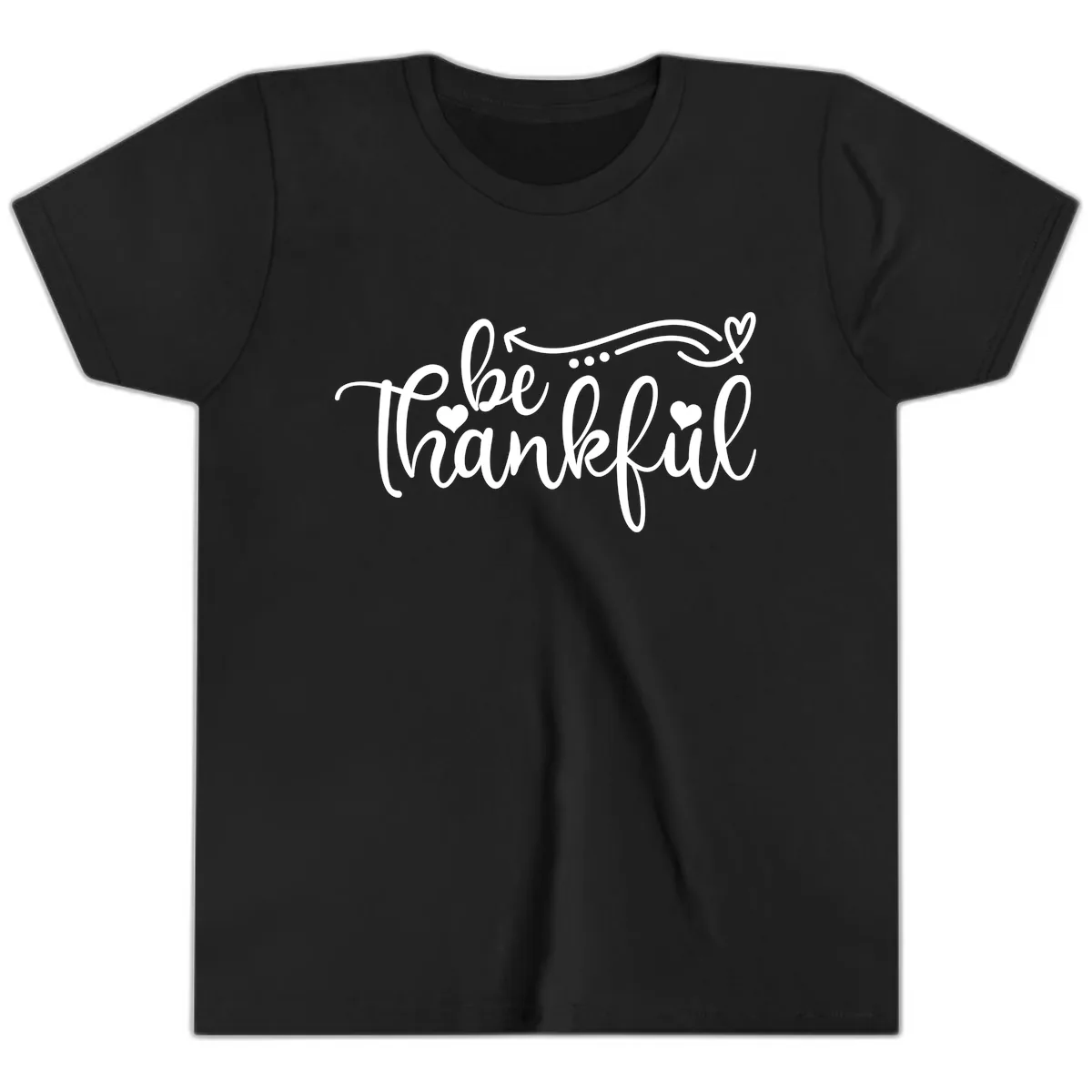 Be Thankful Script Design Youth T-Shirt in Black