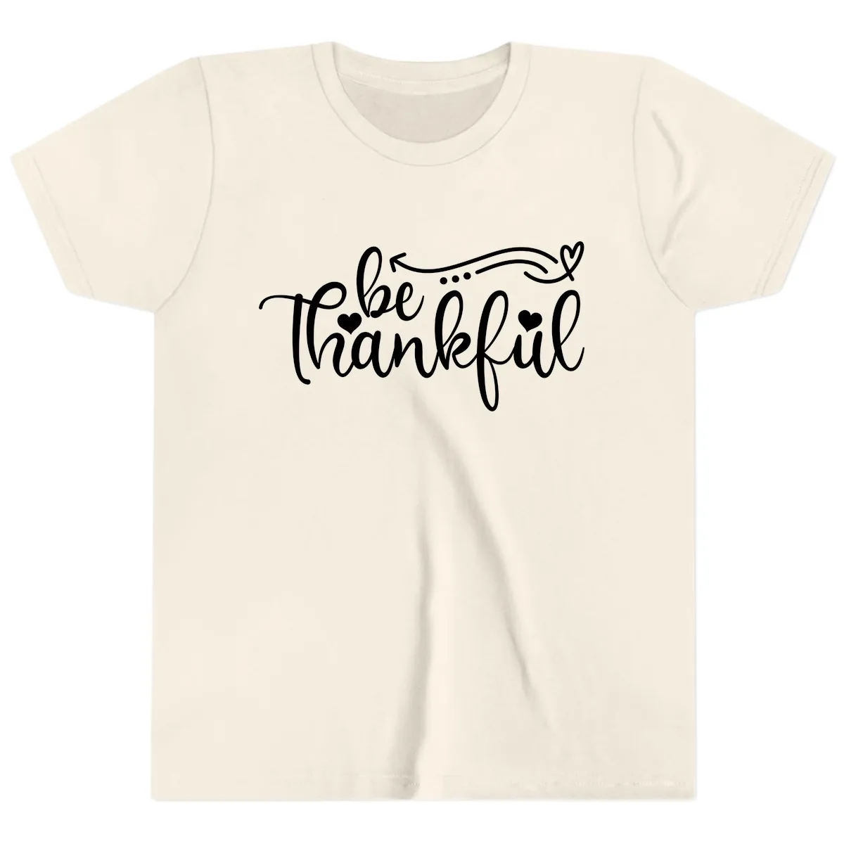 Be Thankful Script Design Youth T-Shirt in Natural