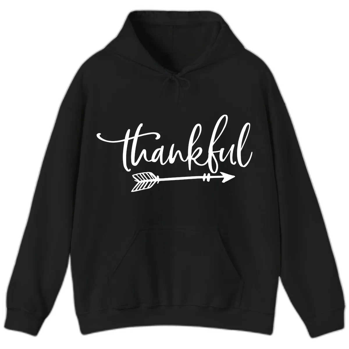 Arrow Thankful Typography Design Hoodie in Black