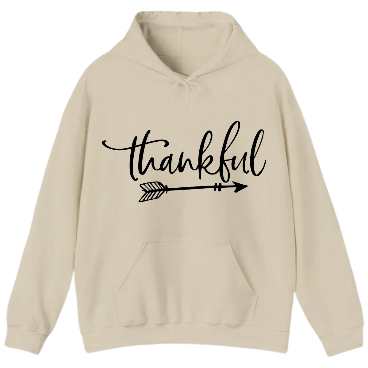 Arrow Thankful Typography Design Hoodie in Sand