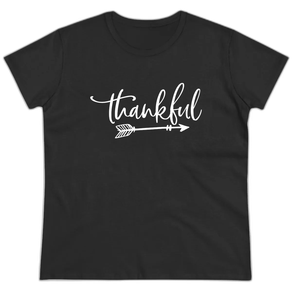 Arrow Thankful Typography Design Ladies Tee in Black