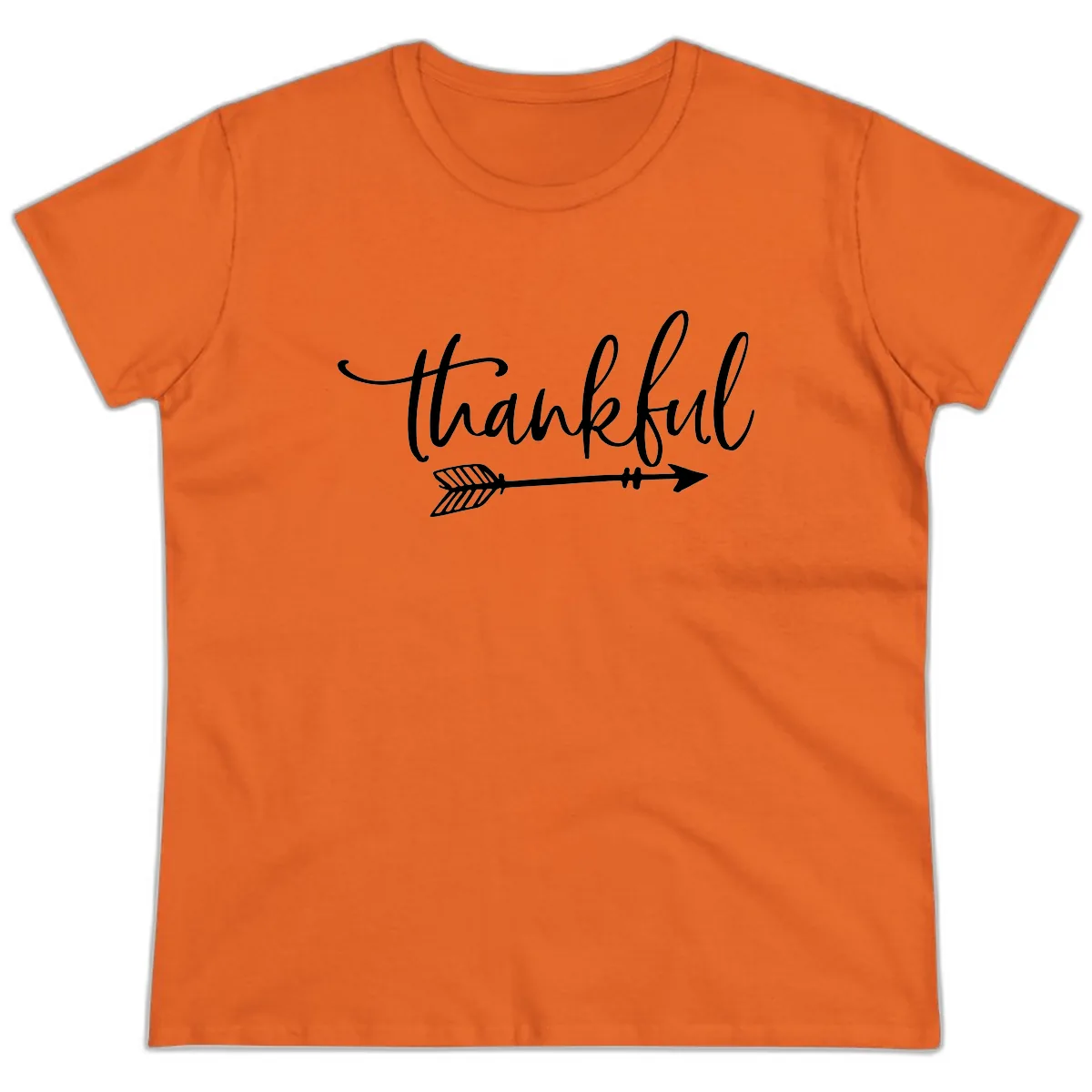Arrow Thankful Typography Design Ladies Tee in Orange