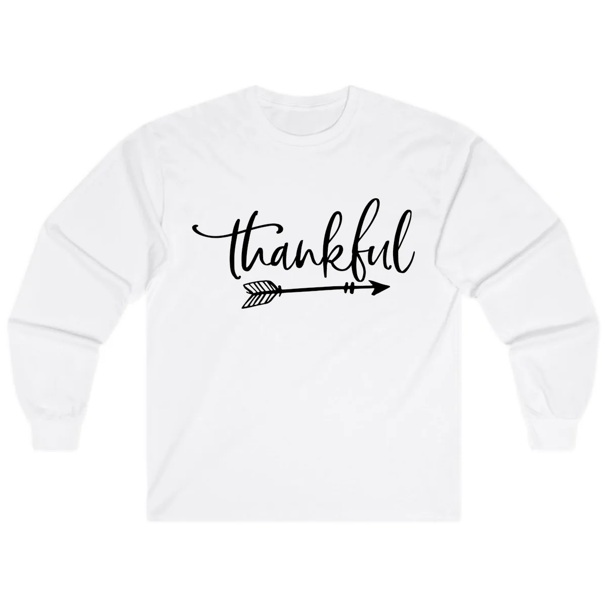 Arrow Thankful Typography Design Long Sleeve in White