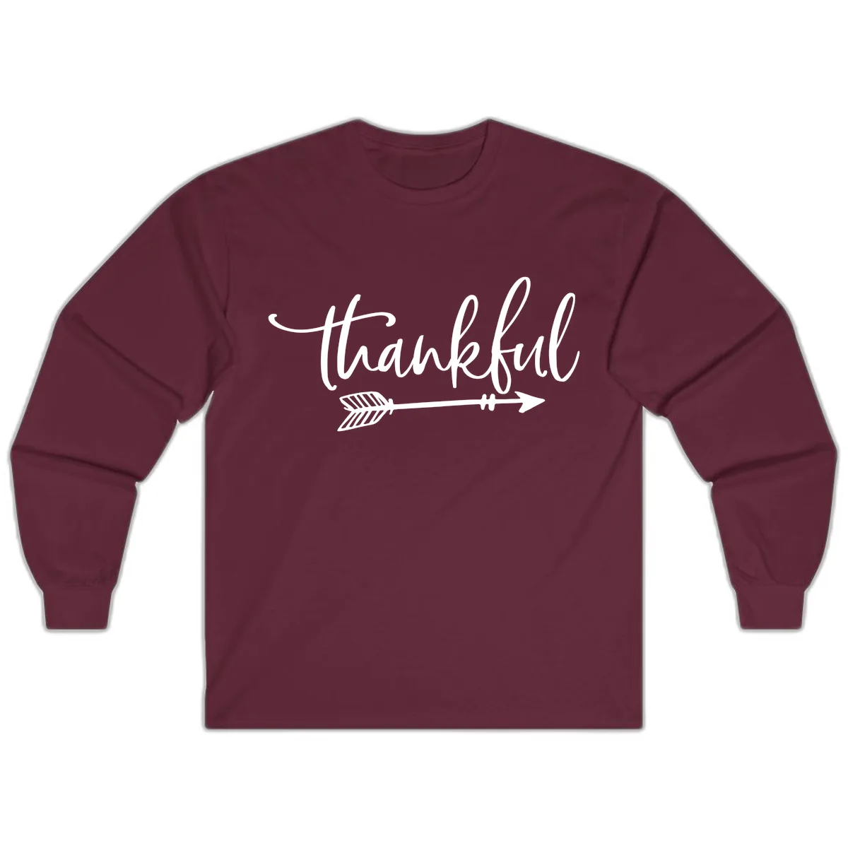 Arrow Thankful Typography Design Long Sleeve in Maroon