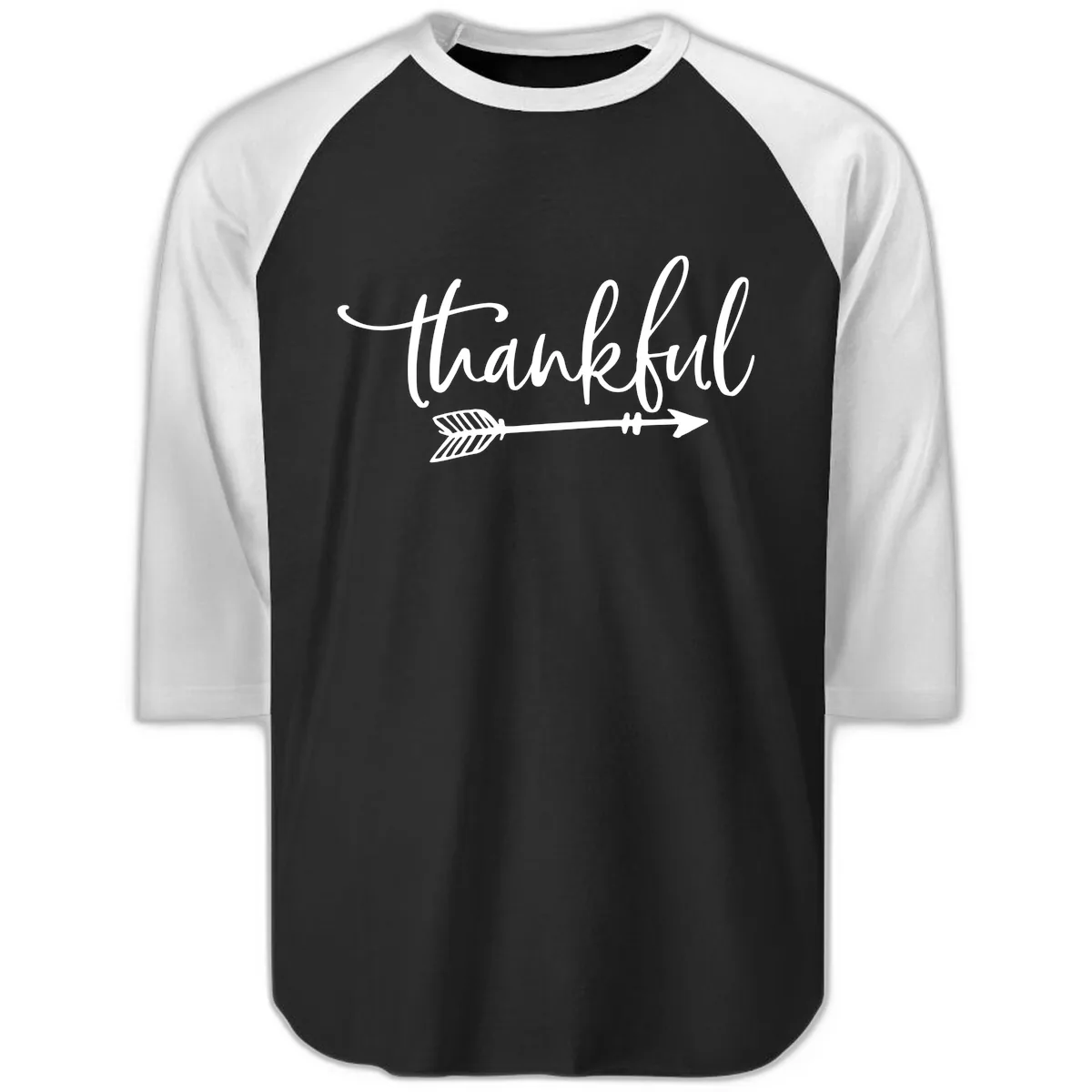 Arrow Thankful Typography Design Raglan 3/4 in Black White
