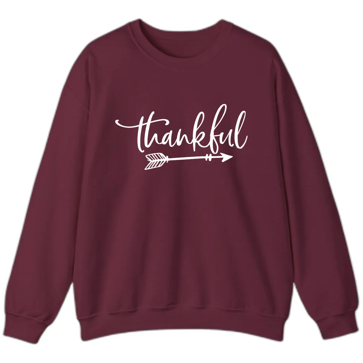 Arrow Thankful Typography Design Sweatshirt in Maroon