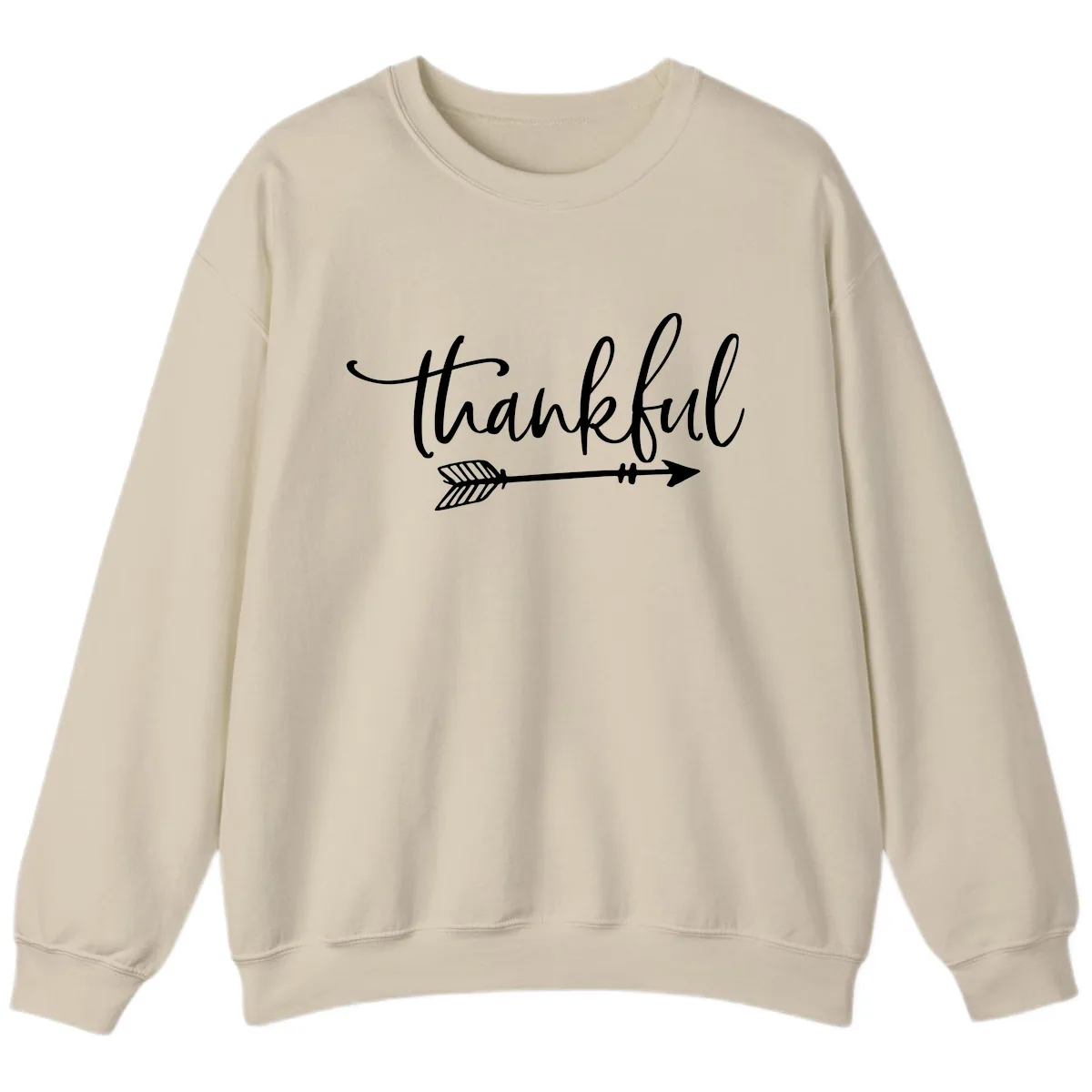 Arrow Thankful Typography Design Sweatshirt in Sand