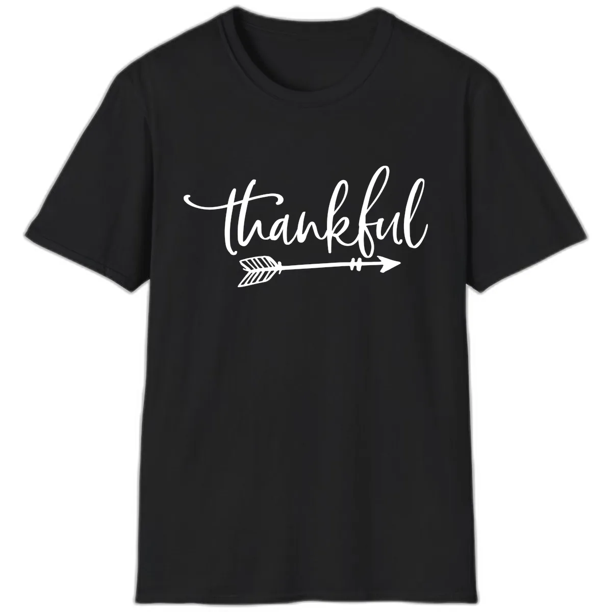 Arrow Thankful Typography Design T-Shirt in Black