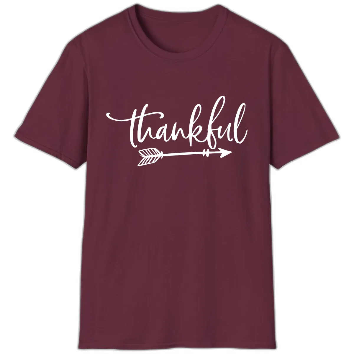Arrow Thankful Typography Design T-Shirt in Maroon