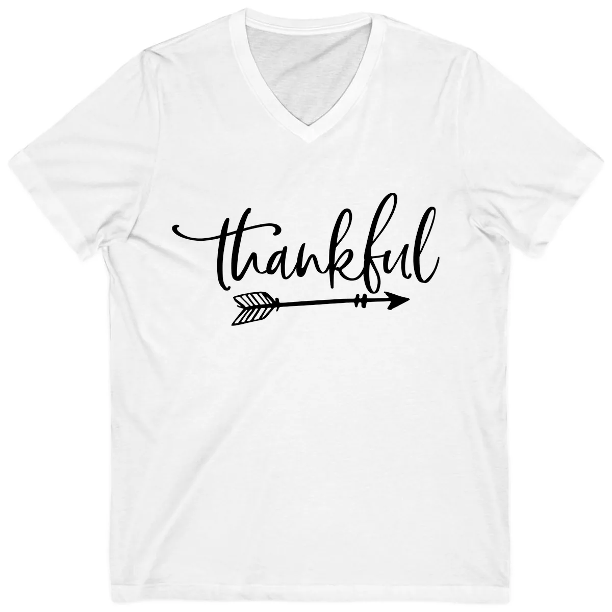 Arrow Thankful Typography Design V-Neck in White