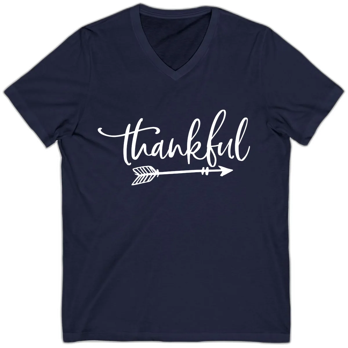 Arrow Thankful Typography Design V-Neck in Navy