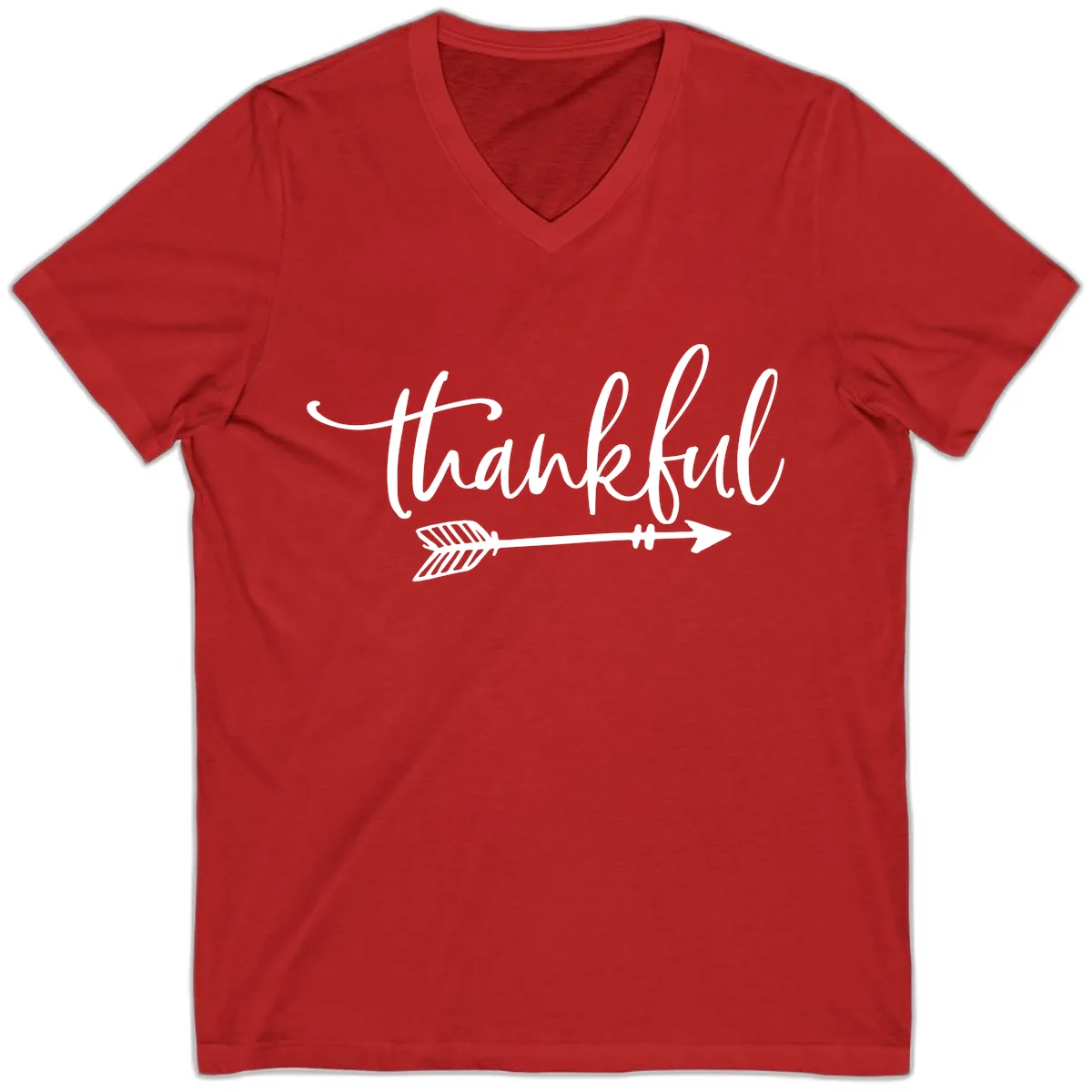Arrow Thankful Typography Design V-Neck in Red