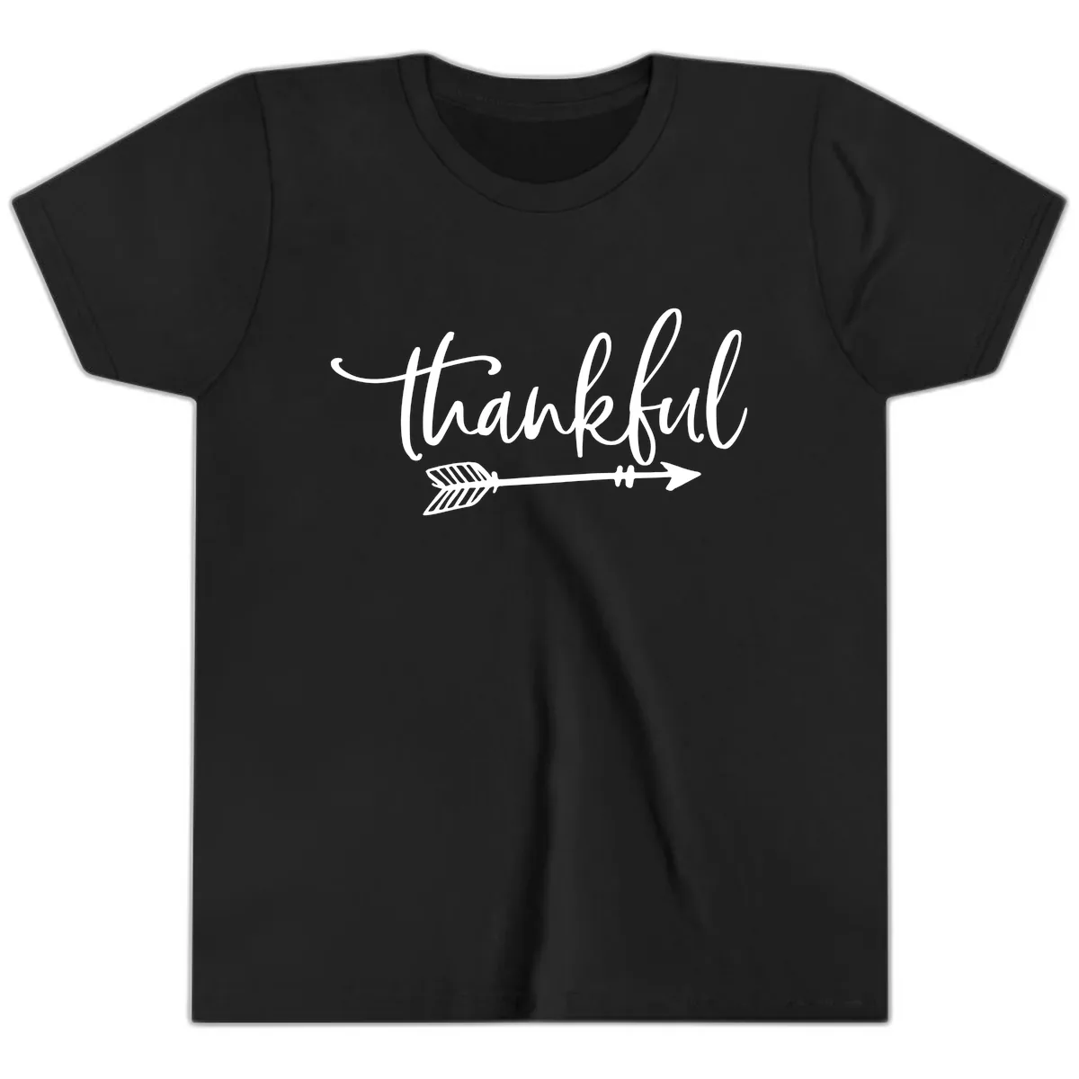 Arrow Thankful Typography Design Youth T-Shirt in Black
