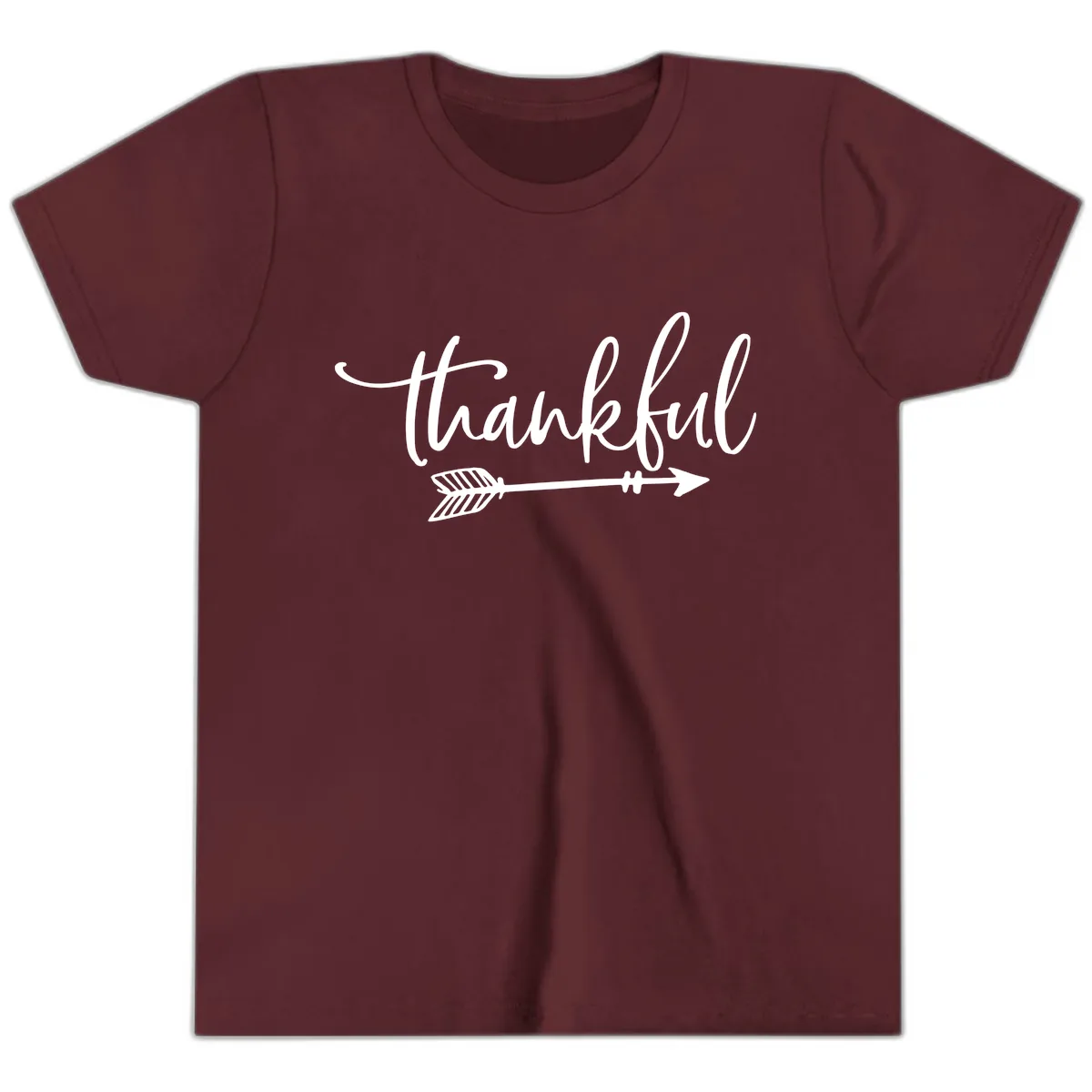 Arrow Thankful Typography Design Youth T-Shirt in Maroon