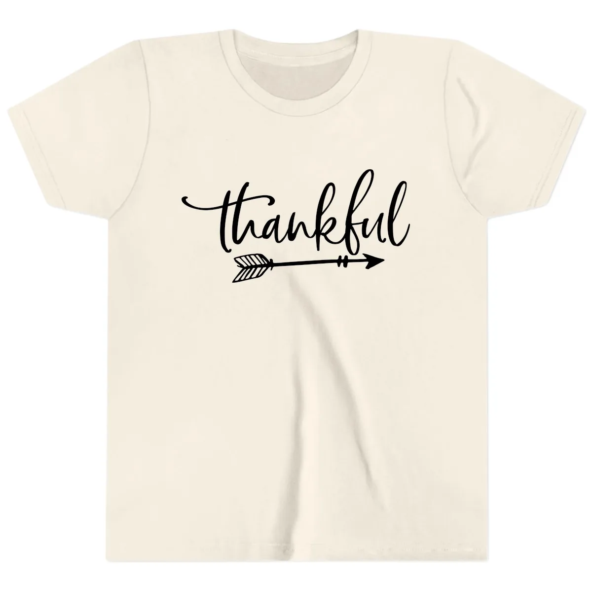 Arrow Thankful Typography Design Youth T-Shirt in Natural