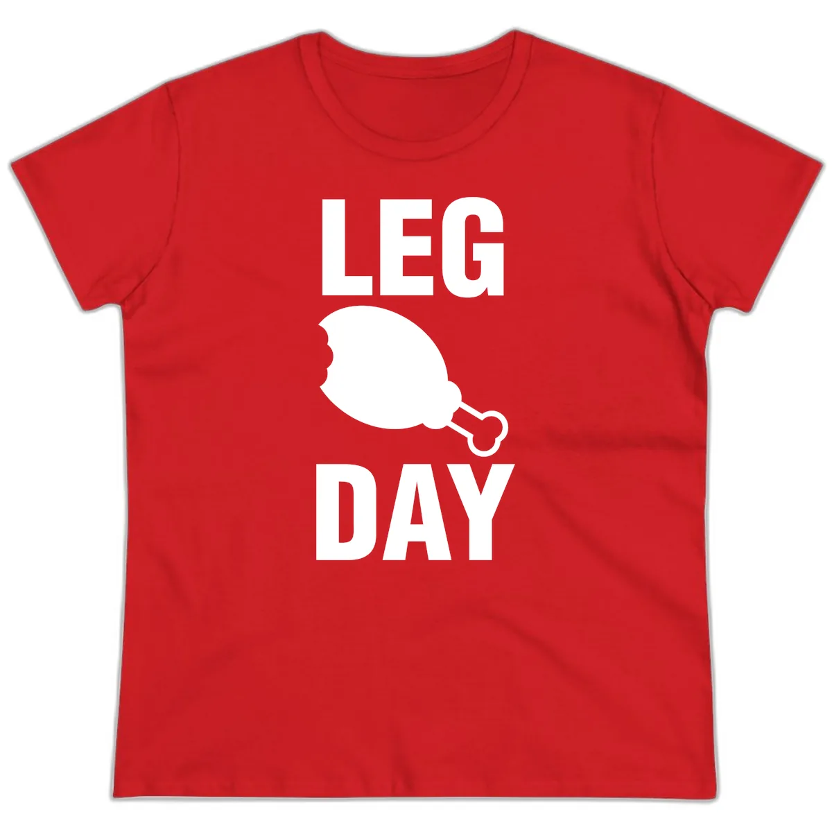 Leg Day Chicken Leg Design Ladies Tee in Red