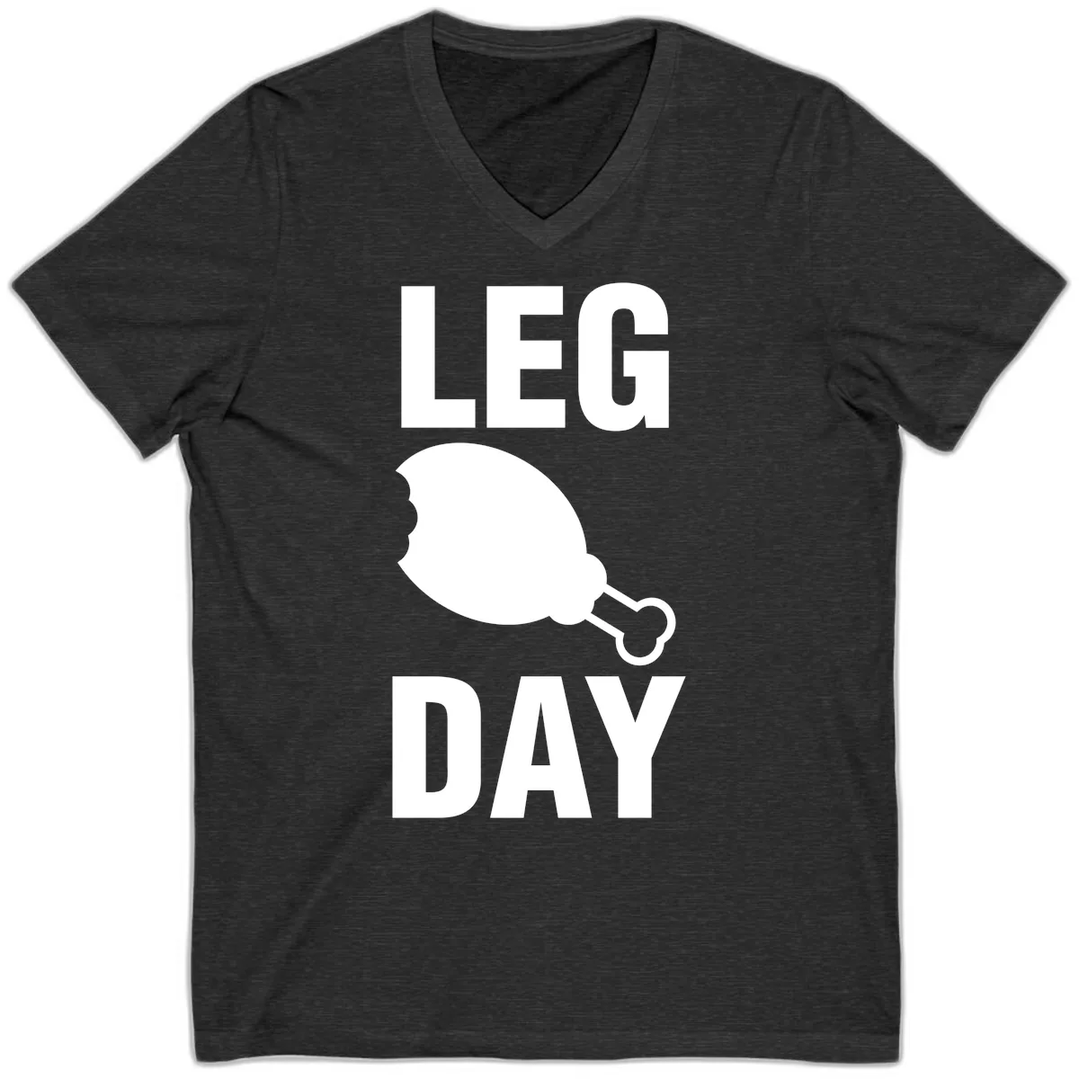 Leg Day Chicken Leg Design V-Neck in Dark Grey Heather