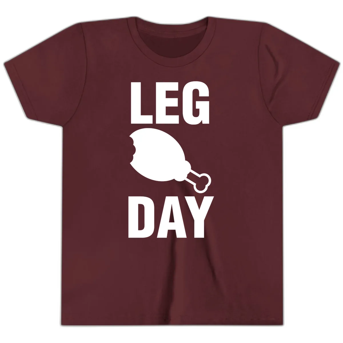 Leg Day Chicken Leg Design Youth T-Shirt in Maroon