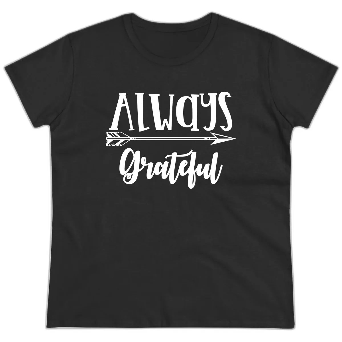 Always Grateful Arrow Design Ladies Tee in Black