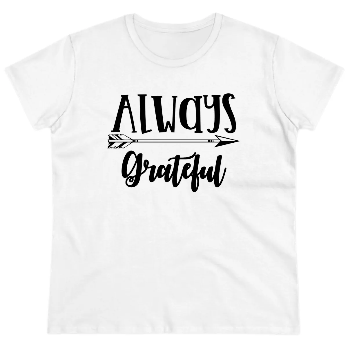 Always Grateful Arrow Design Ladies Tee in White