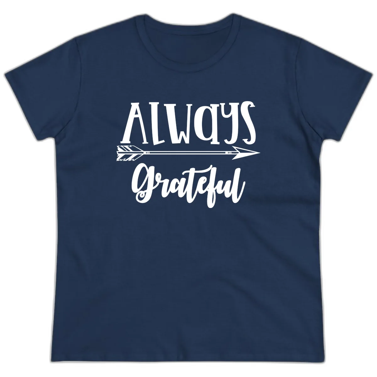 Always Grateful Arrow Design Ladies Tee in Navy