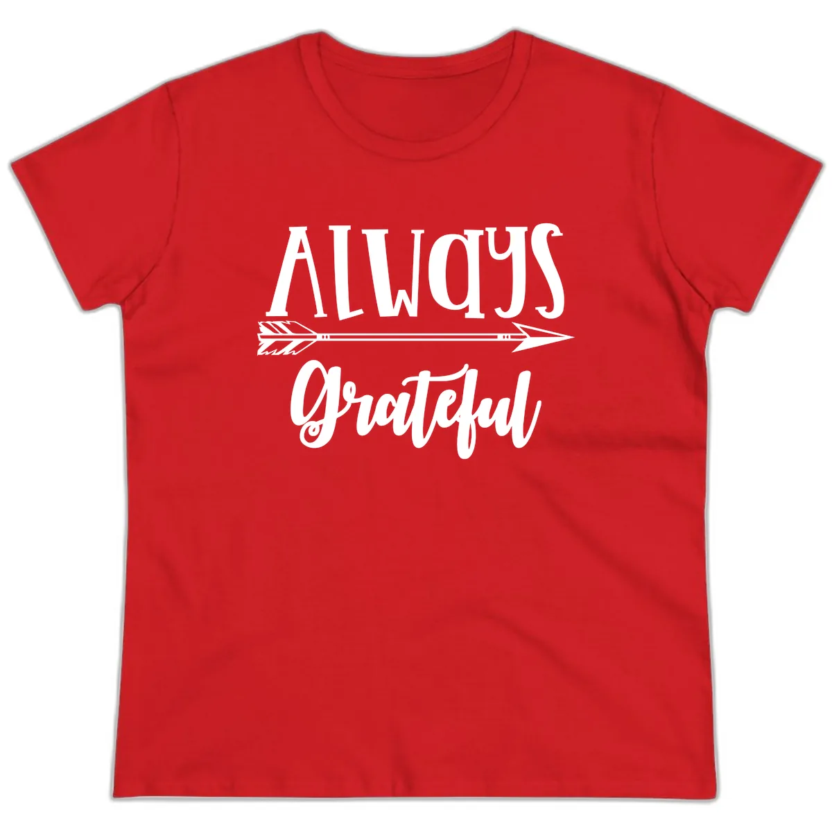 Always Grateful Arrow Design Ladies Tee in Red