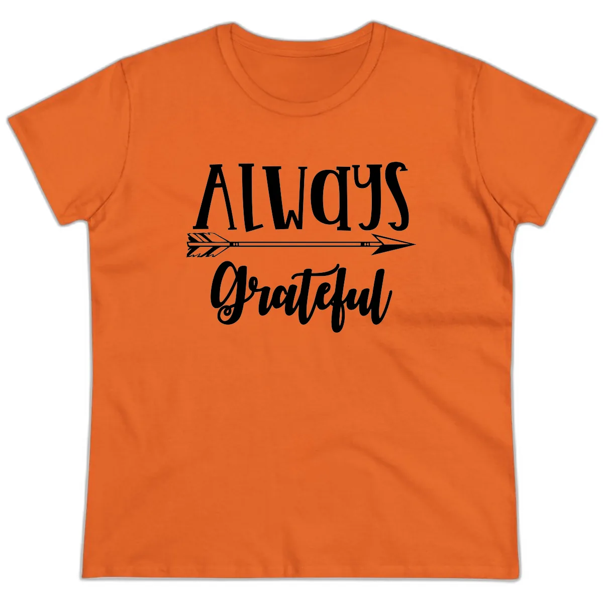 Always Grateful Arrow Design Ladies Tee in Orange