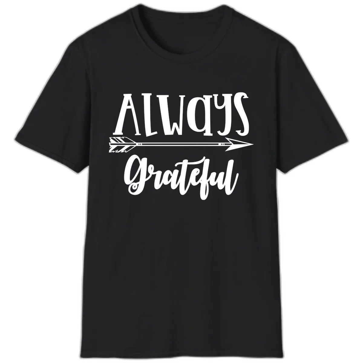 Always Grateful Arrow Design T-Shirt in Black