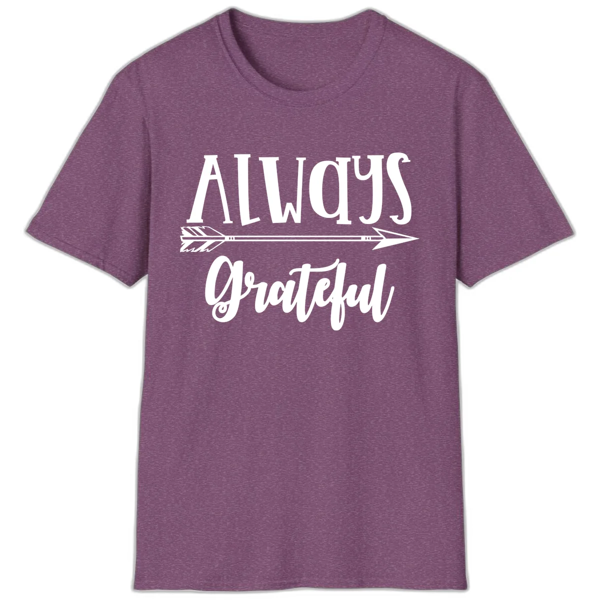 Always Grateful Arrow Design T-Shirt in Heather Maroon