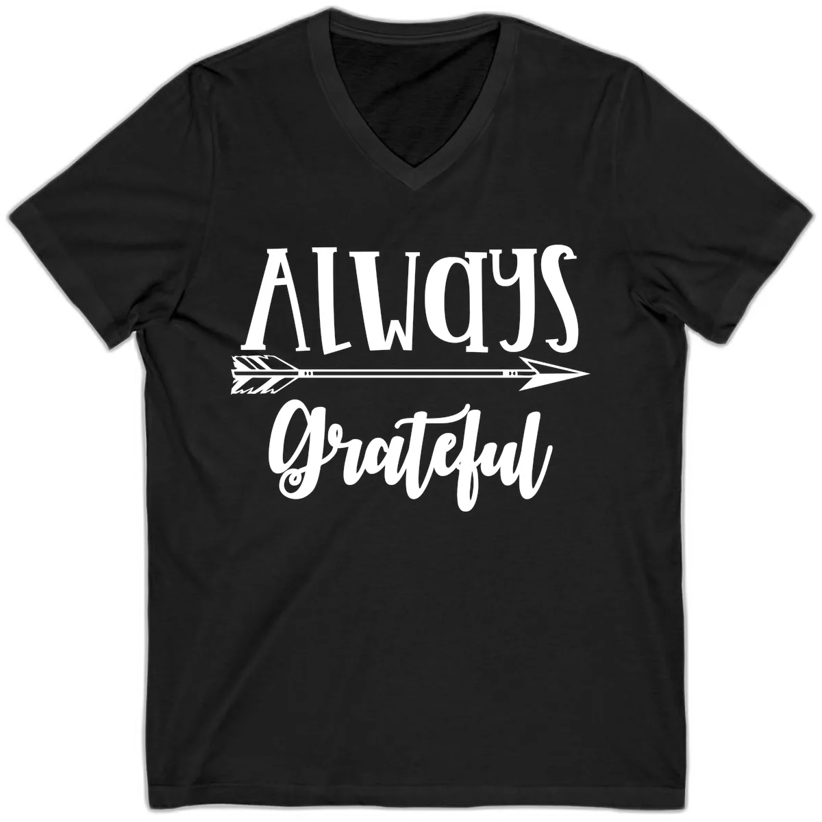 Always Grateful Arrow Design V-Neck in Black