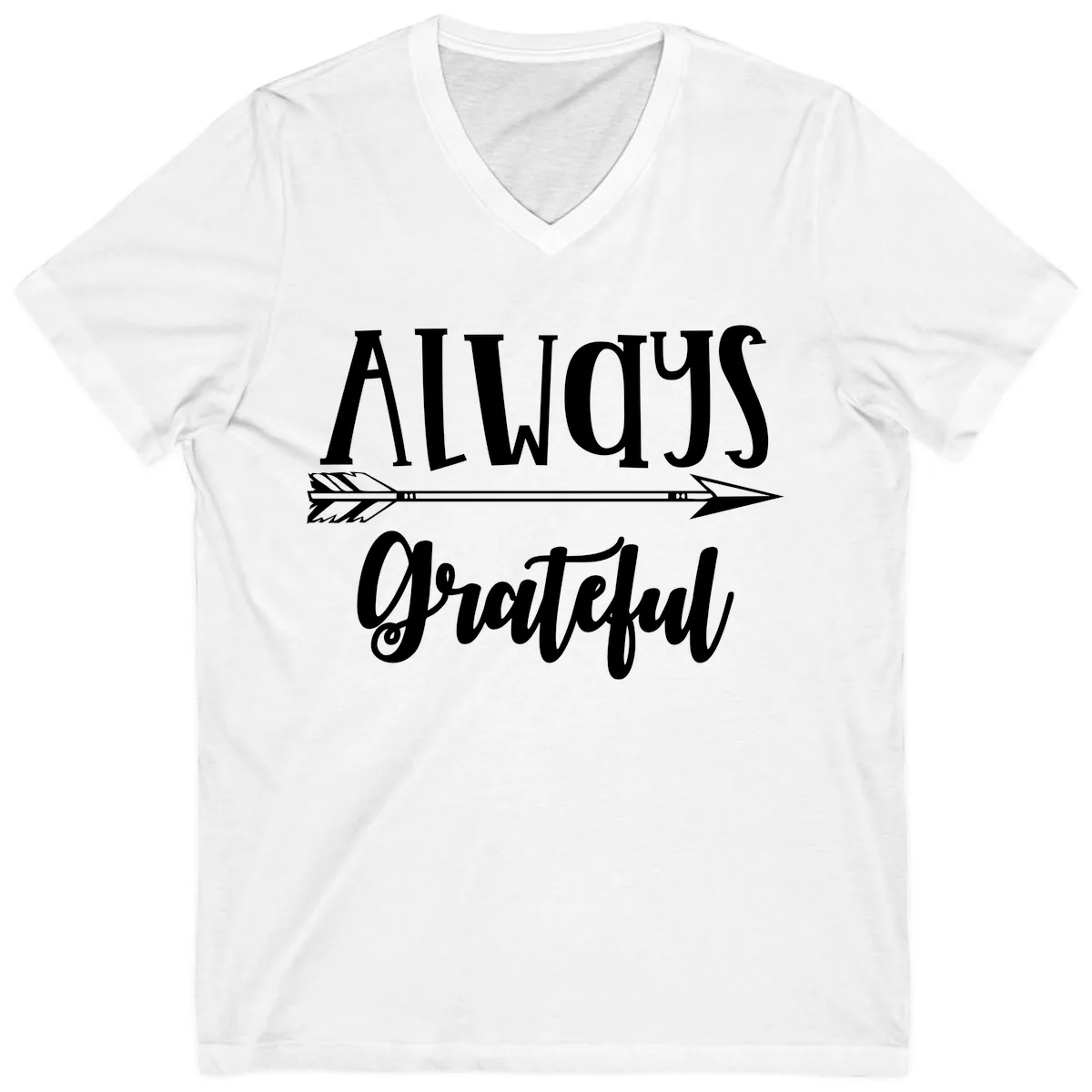 Always Grateful Arrow Design V-Neck in White