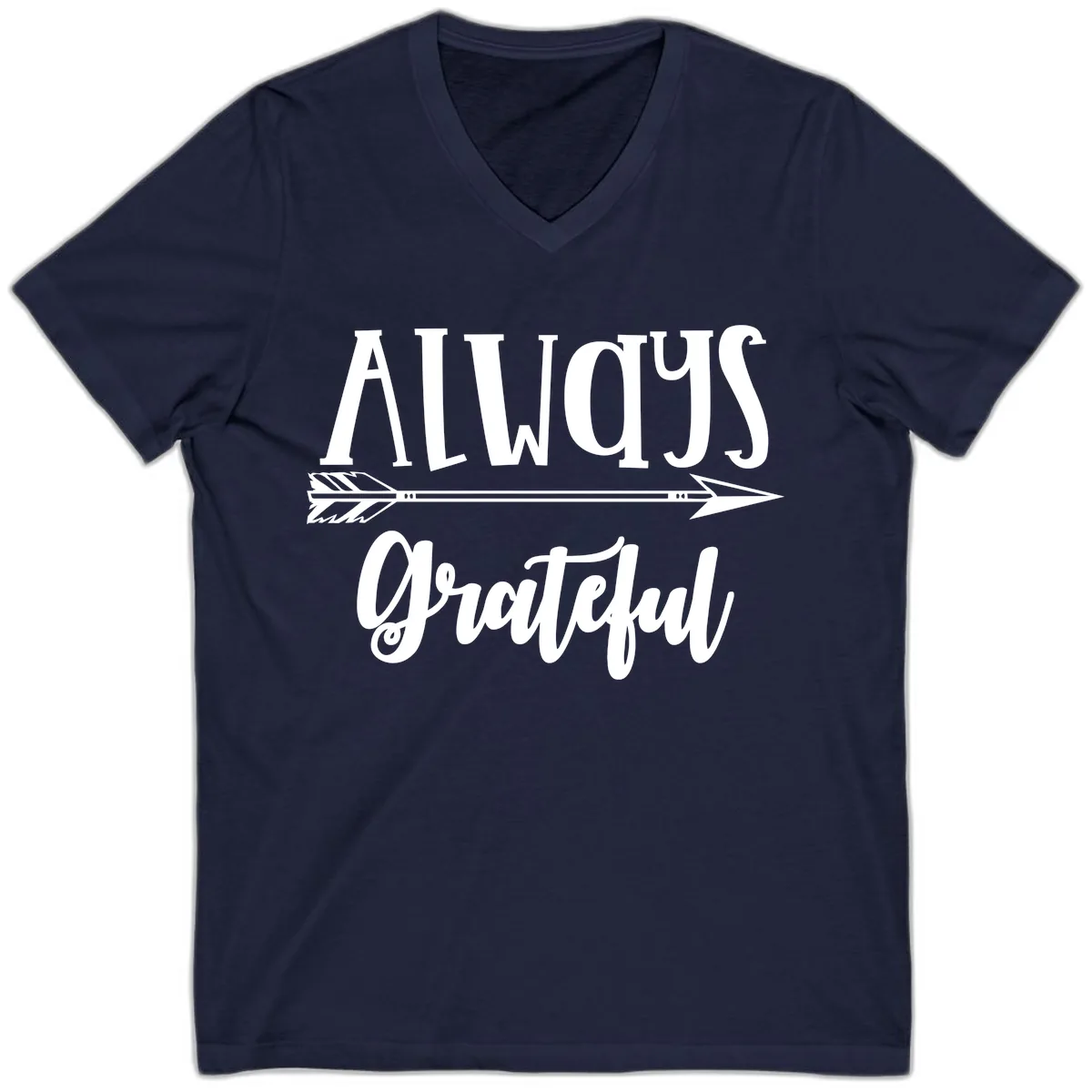 Always Grateful Arrow Design V-Neck in Navy