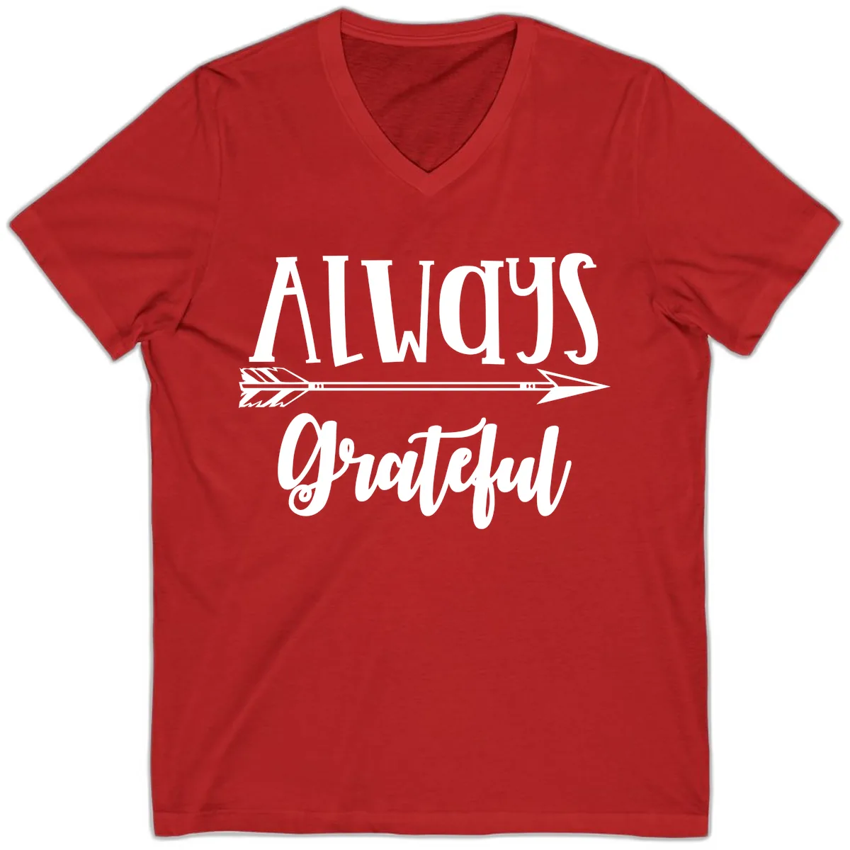 Always Grateful Arrow Design V-Neck in Red