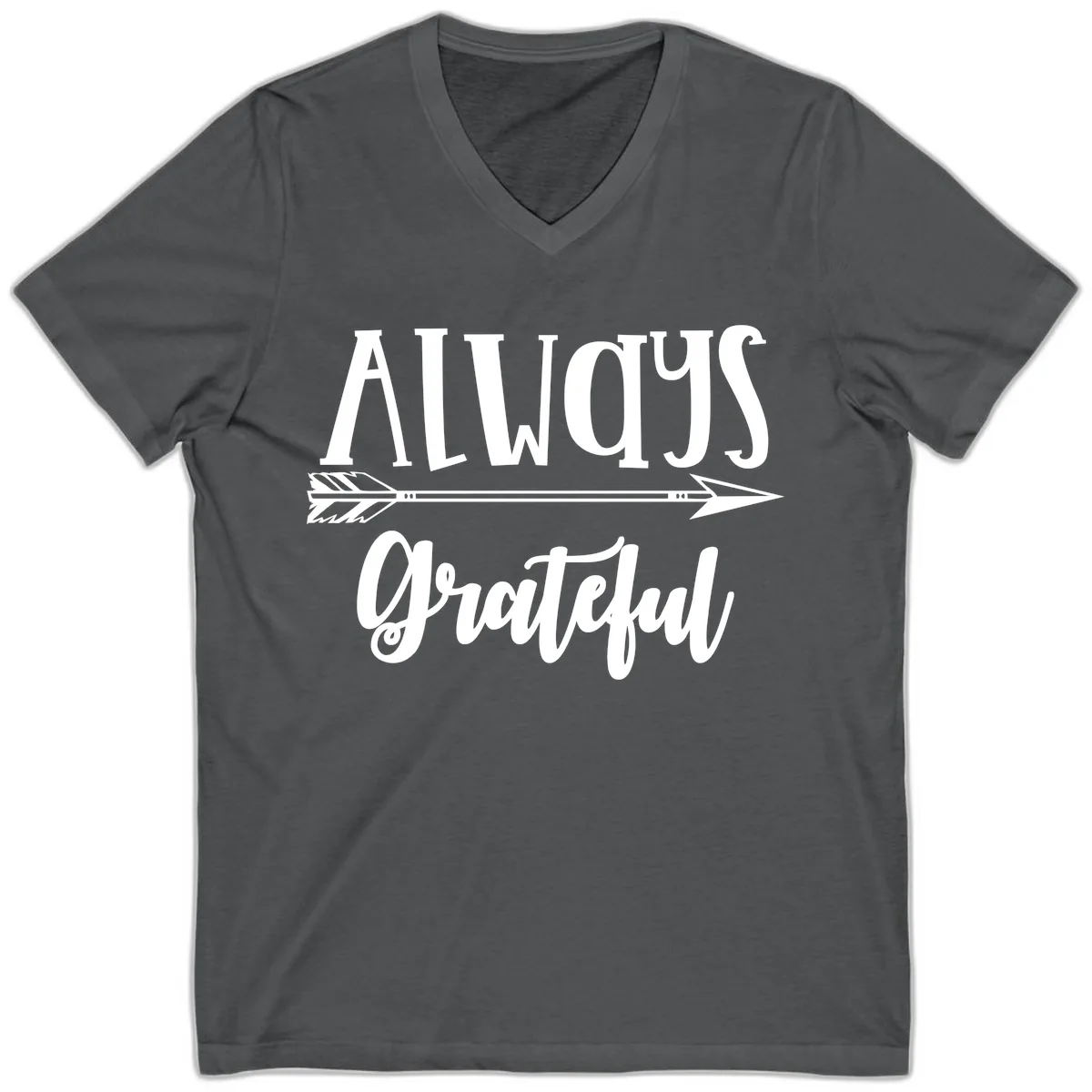 Always Grateful Arrow Design V-Neck in Asphalt