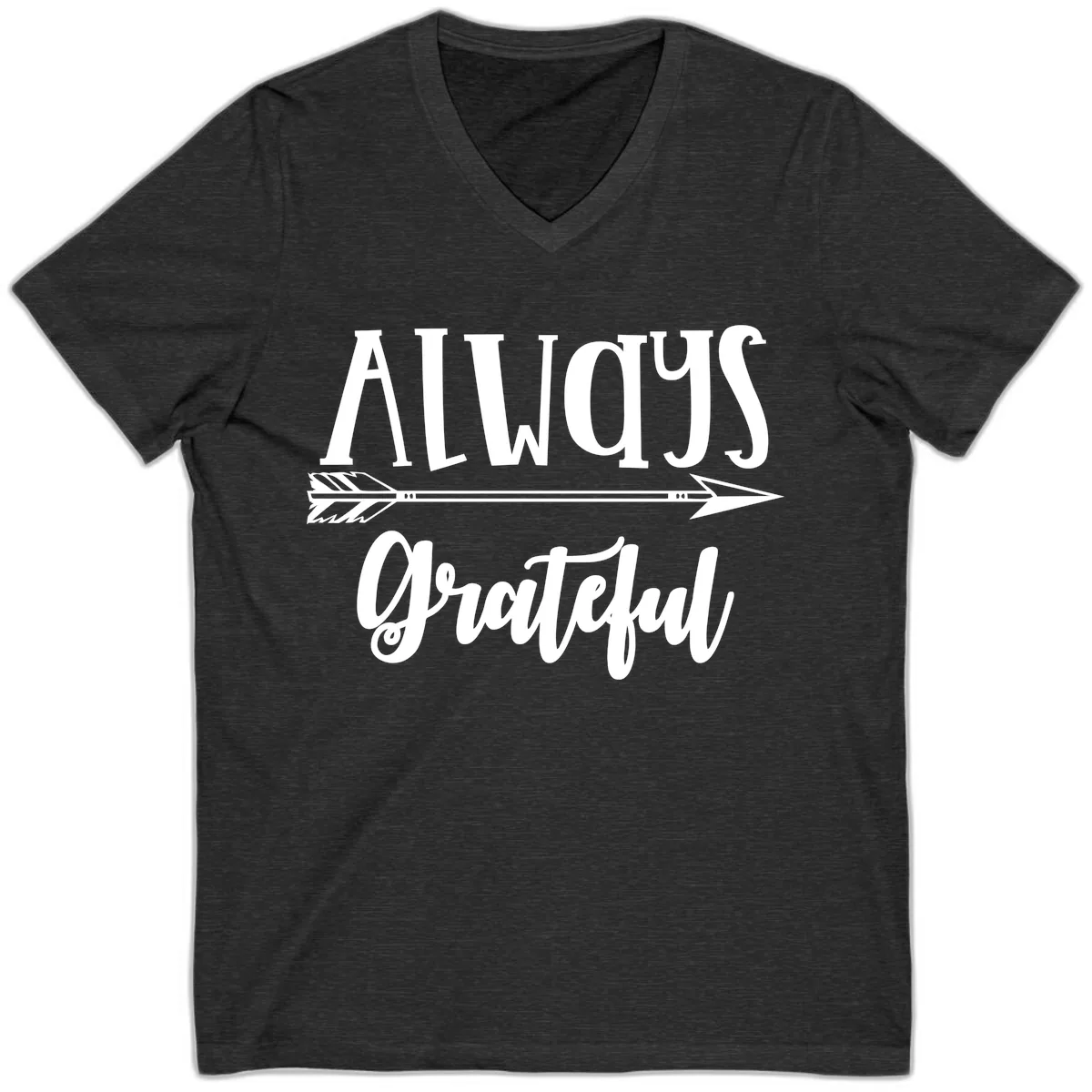 Always Grateful Arrow Design V-Neck in Dark Grey Heather