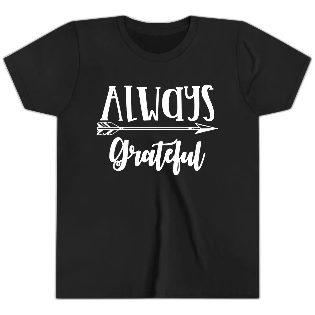 Always Grateful Arrow Design Youth T-Shirt in Black
